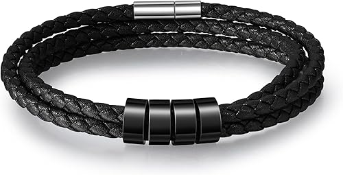 Miniatura 6 de REMFACIO Custom Mens Leather Bracelets Personalized Name Engraved Bracelets Leather Braid Bracelet Gifts for Dad Husband Grandpa Boyfriends 1-6 Names