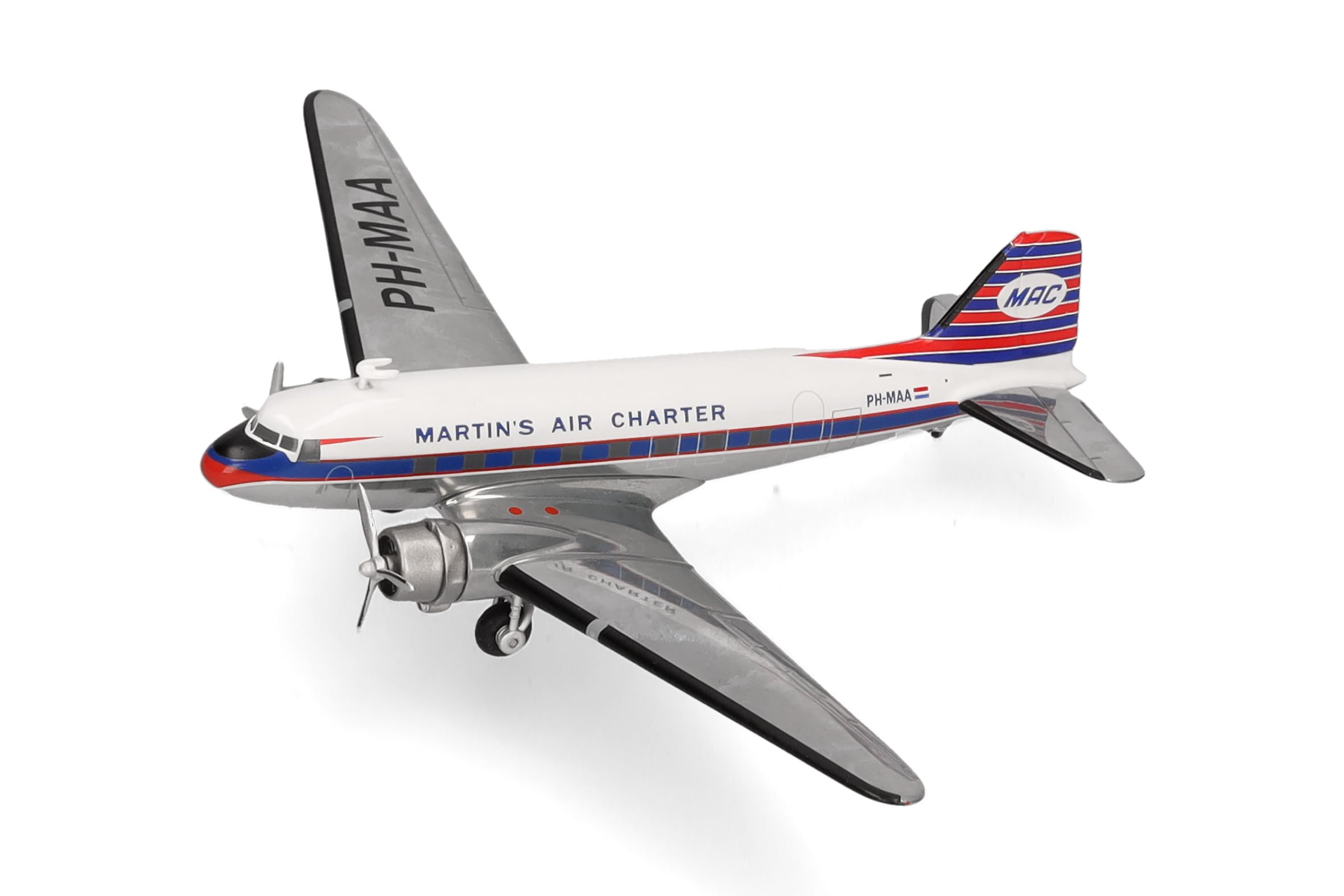 Herpa Modellflugzeug Martin's Air Charter Douglas DC-3 - PH-MAA Miniatur im Maßstab 1:200, Sammlerstück, Modell ohne Standfuß, Metall