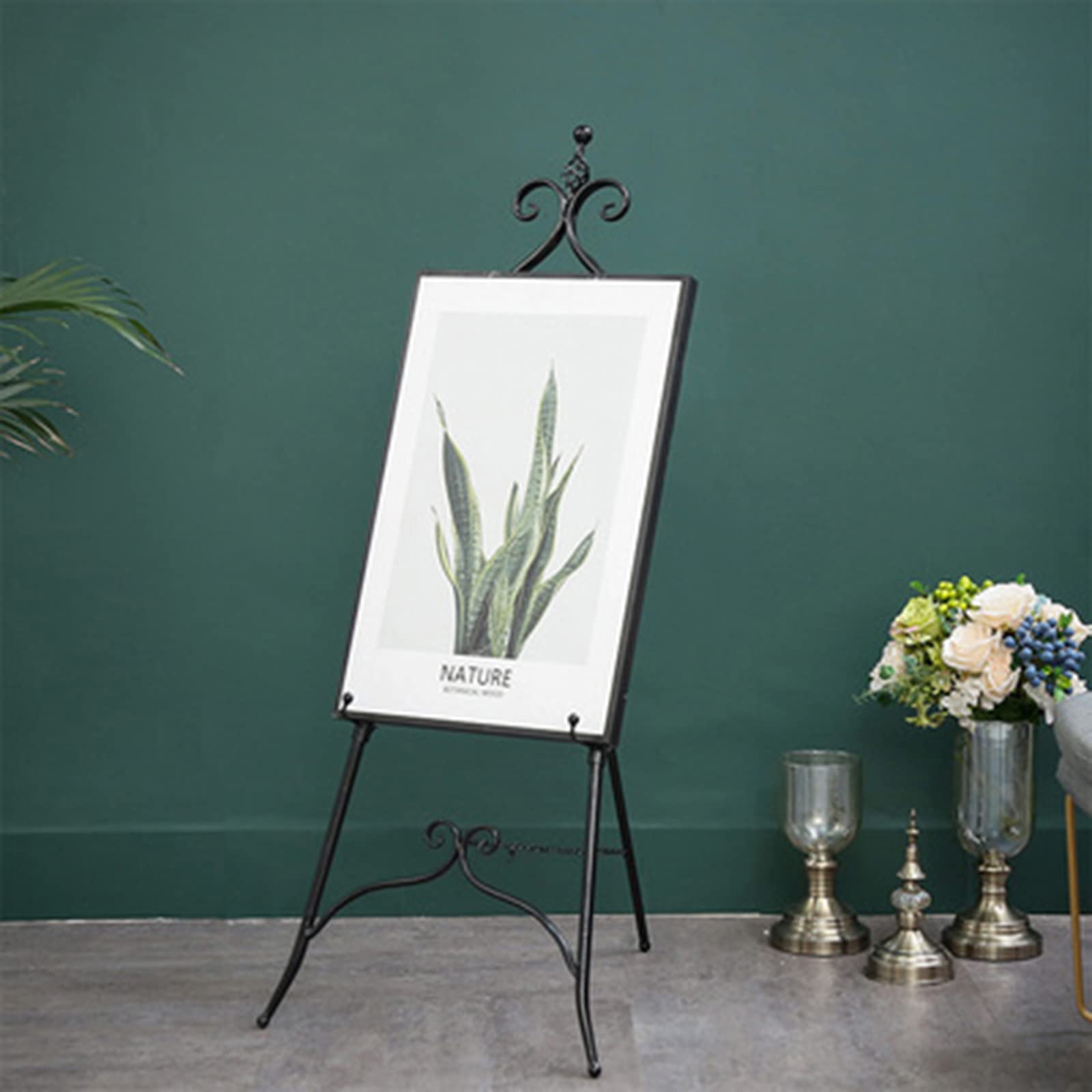 CWCQGH Metal Folding Easel 120/150cm Tall Lightweight Wedding Easels Portable and Adjustable Display Holder Tripod for Photos Menus and Advertising Boards (Black 120cm)