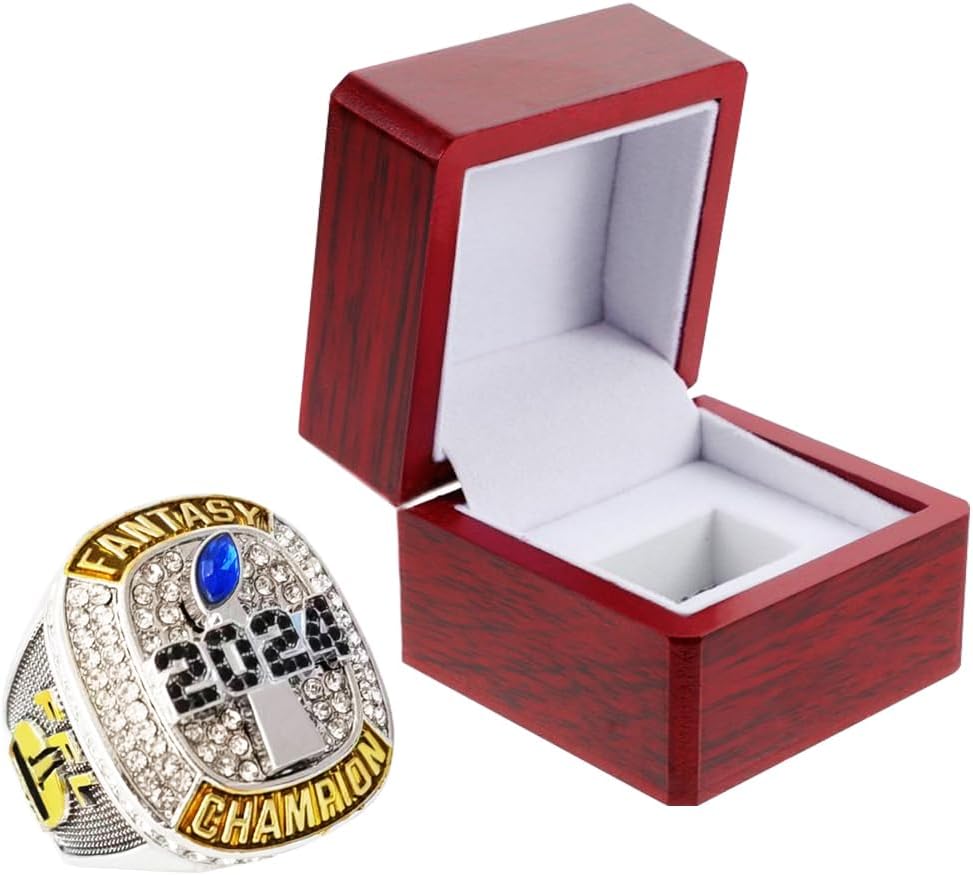 2024 Fantasy Football Championship Ring | Heavy FFL Champion Ring | Gold Silver Tone Plated Award Trophy for Fantasy Football League Winner