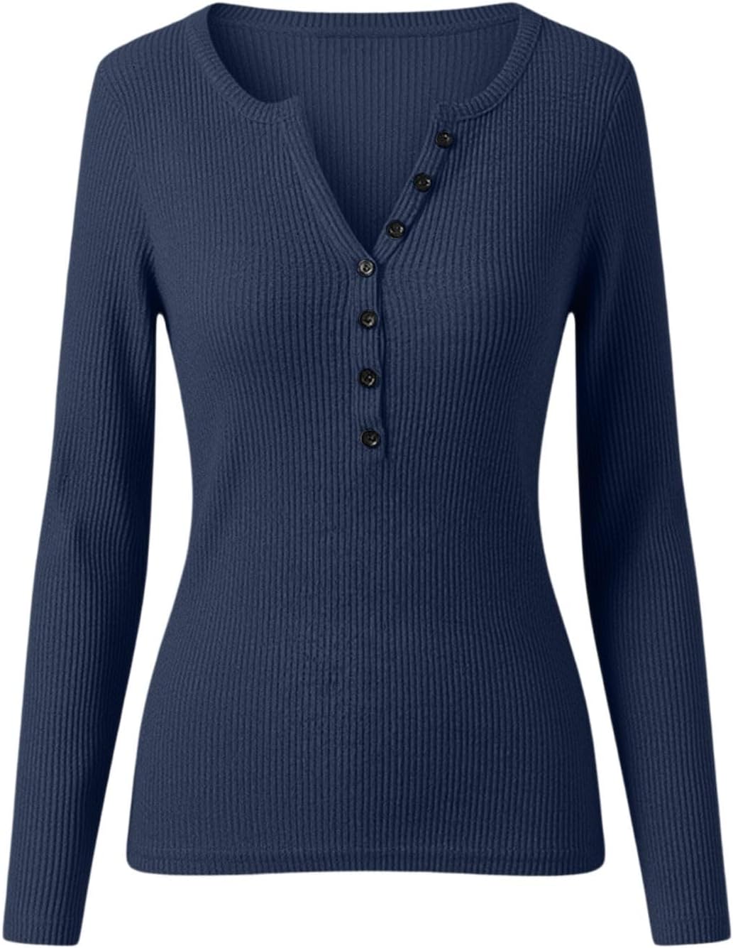 Lmdudan Womens V Neck Knit Sweater Long Sleeve Button Front Slim Fit Ribbed Shirts Casual Fashion Fall Winter Layering Tops