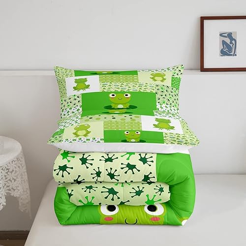Miniatura 5 de Juego de edredón de rana verde, edredón tropical de anfibios para niños, niñas, adolescentes, juego de ropa de cama con estampado geométrico de