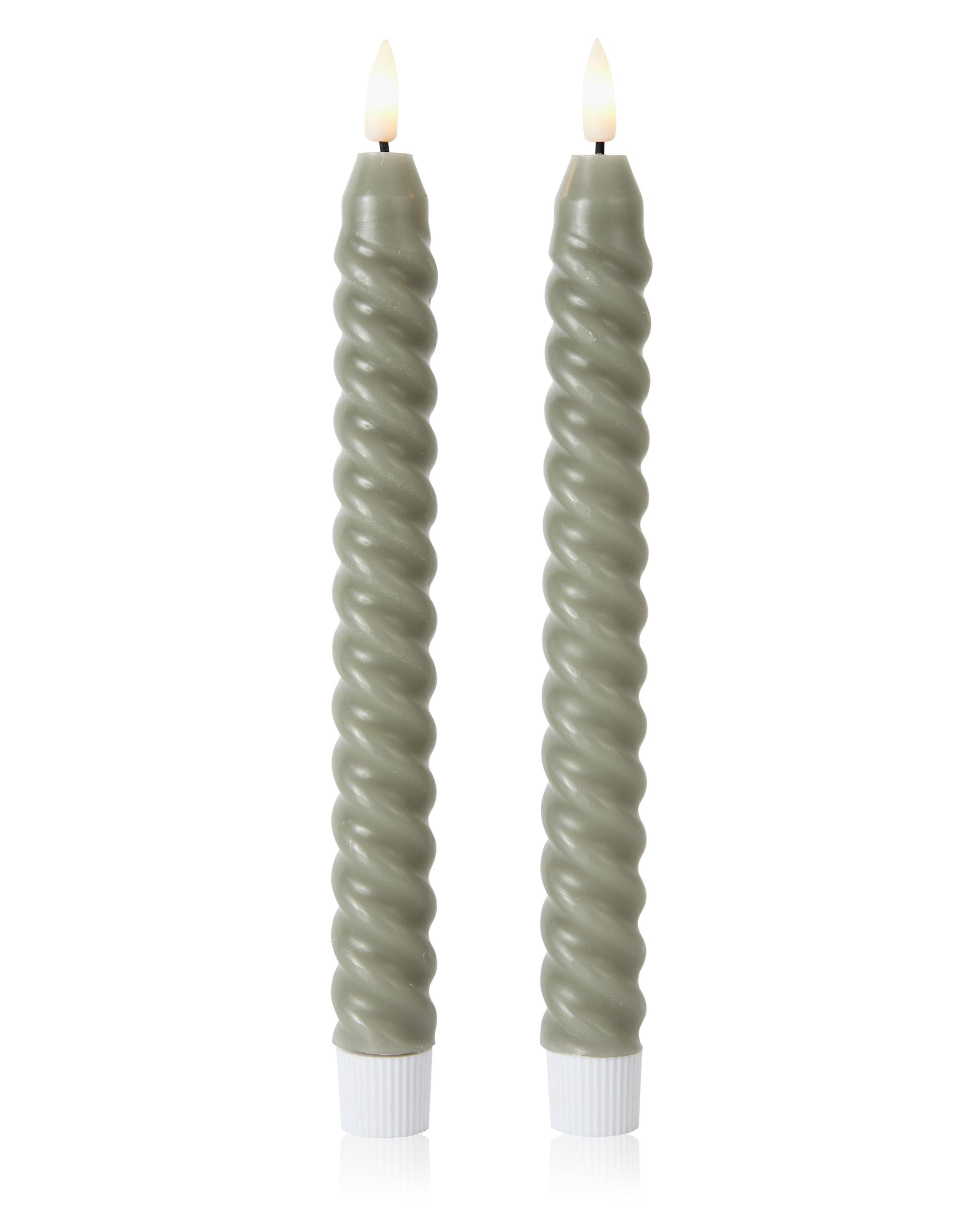 Curator Home Set of 2 Wax LED Taper Candles with Twist Edge – 22cm Flameless Dinner Candles – Real Wax, Warm White LED Wick, Battery Operated – Stylish Table Decoration (Dove Grey)