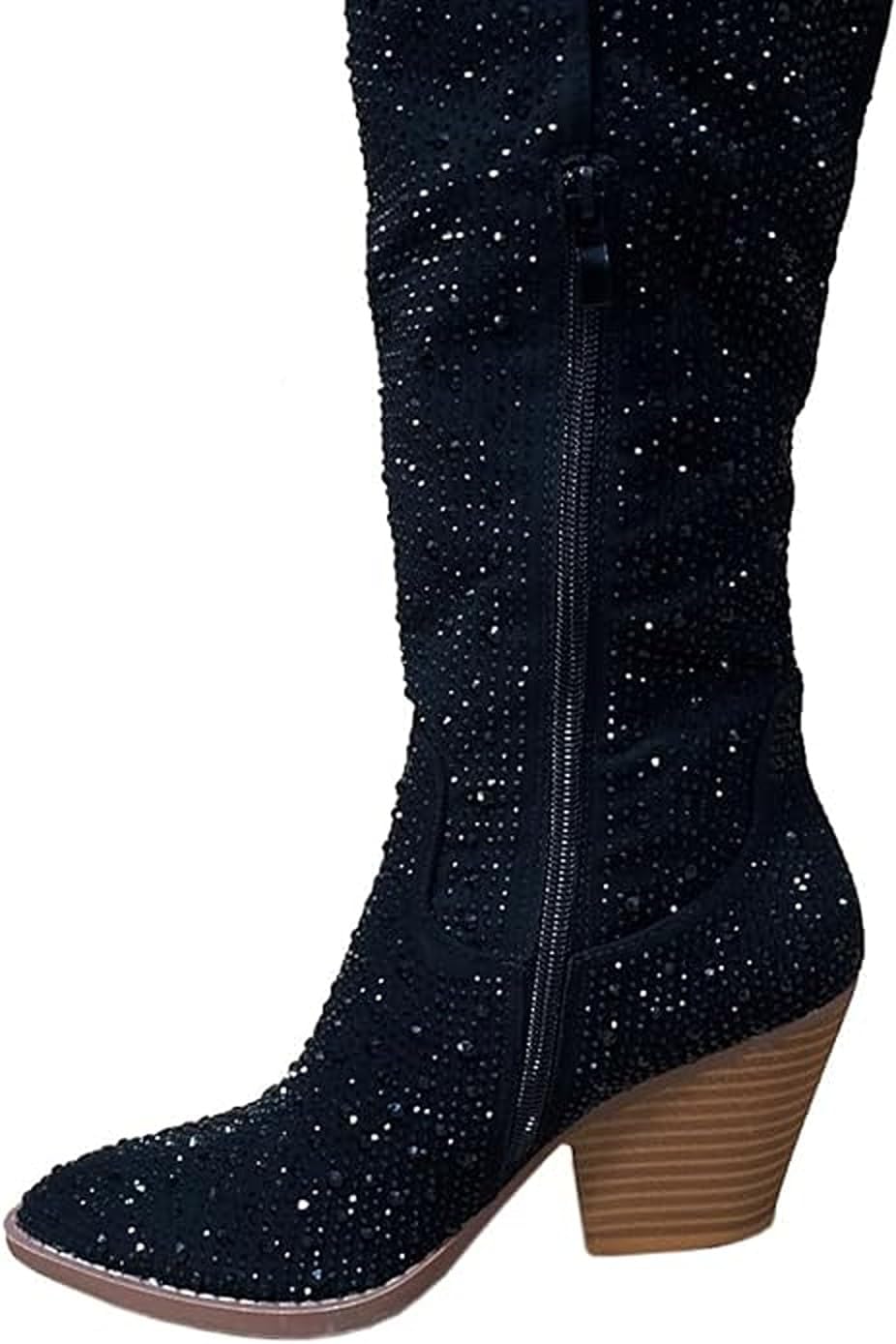 Forever Link Women Western Cowgirl Cowboy Pointed Toe Rhinestone Over the Knee Boots