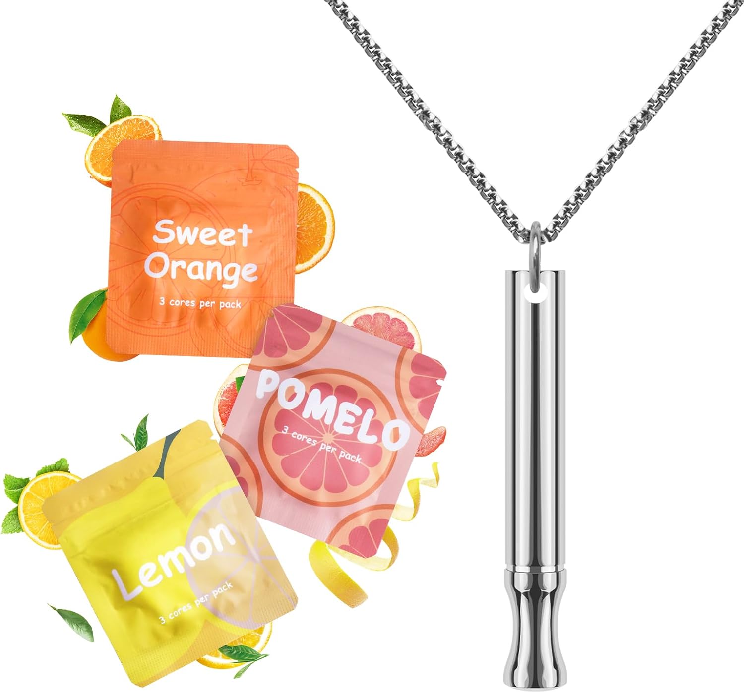Breathing Necklace with Resistance : Breathing Necklace for Anxiety Relief Breathe Free Necklaces with Flavoured Filters Breathlace Device Stop Anxiety Breathfree Breathable Resistance Silver