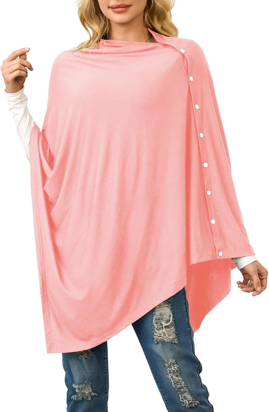 Ferand Women's Lightweight Poncho Tops Versatile Buttoned Shawl Wraps for Spring Summer