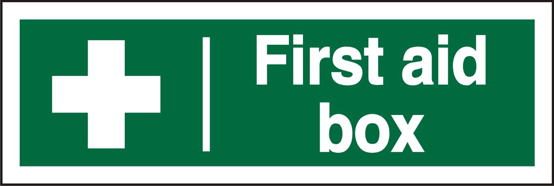 First Aid Box Sign, 300mm x 100mm - 1mm Semi Rigid Plastic, White