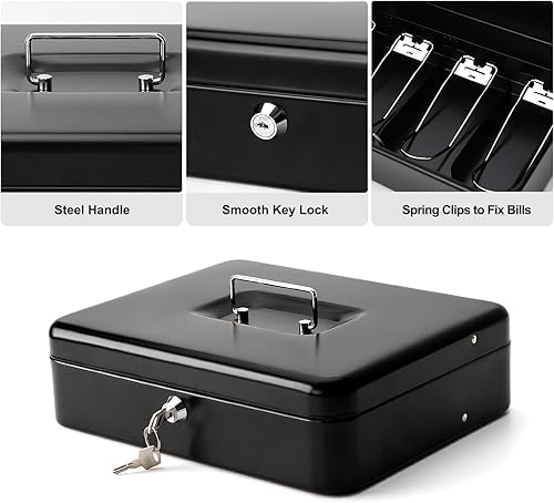 Miniatura 6 de Caja de dinero con bandeja de dinero y candado, caja de dinero grande para ahorrar dinero en efectivo, caja organizadora con cerradura de llave,