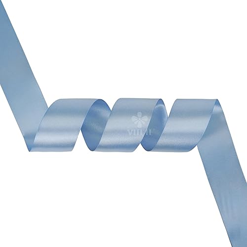 Miniatura 7 de MEEDEE - Cinta de satén azul polvoriento de 2 pulgadas, cinta azul polvoriento de lujo de doble cara de 25 yardas, cintas de satén de seda para