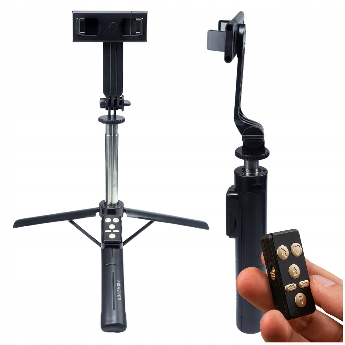Forever Black Selfie Stick For Smartphone - Selfie Stick Tripod With A Length Of 100Cm And 360° Rotation - Phone Tripod Stand And Selfie Stick In One - Bluetooth Selfie Stick For Android And Ios