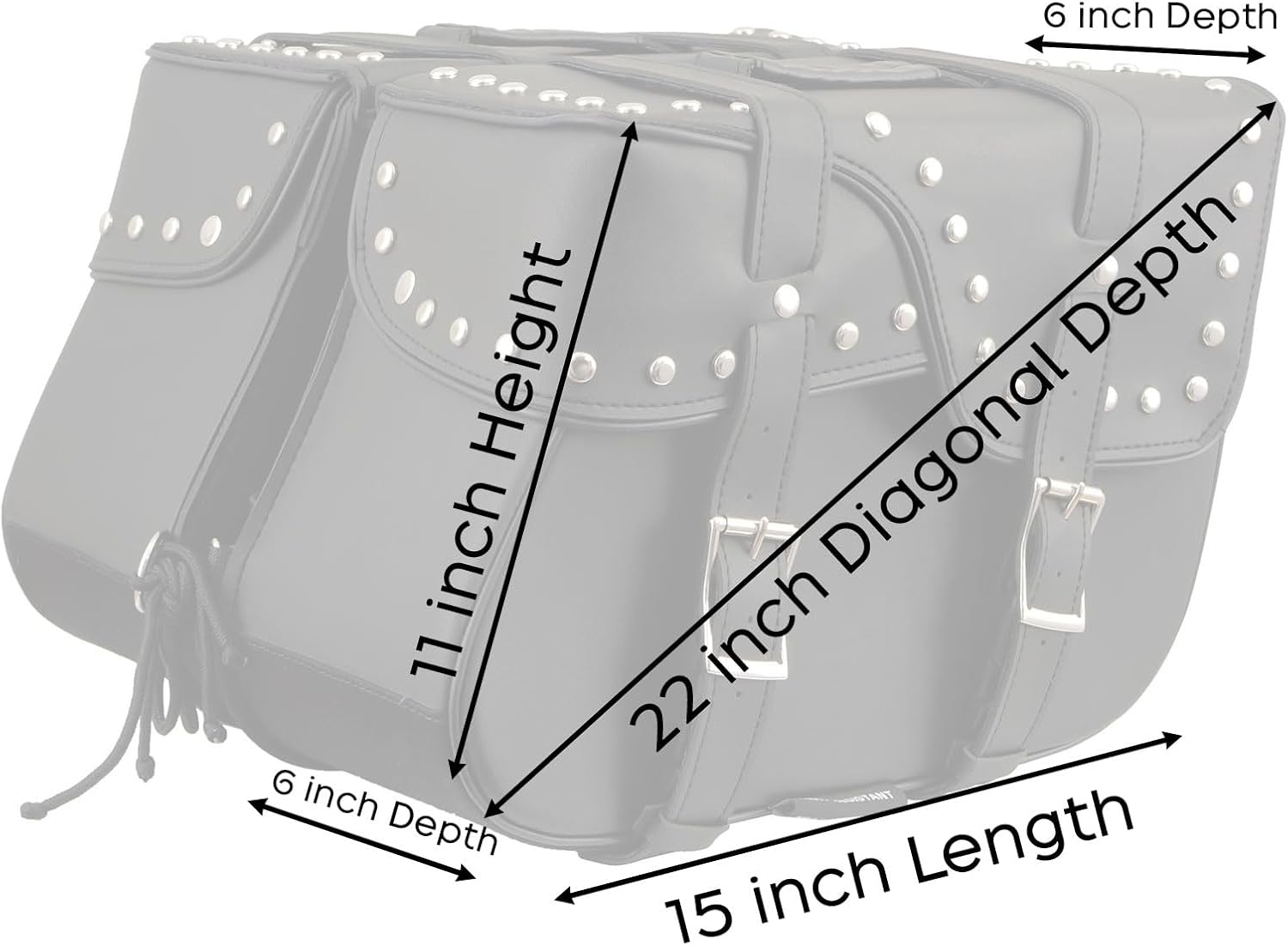 Milwaukee Leather SH645ZB Black 2-Strap PVC Zip Off Throw Over Motorcycle Saddlebags with Chrome Studs - One Size