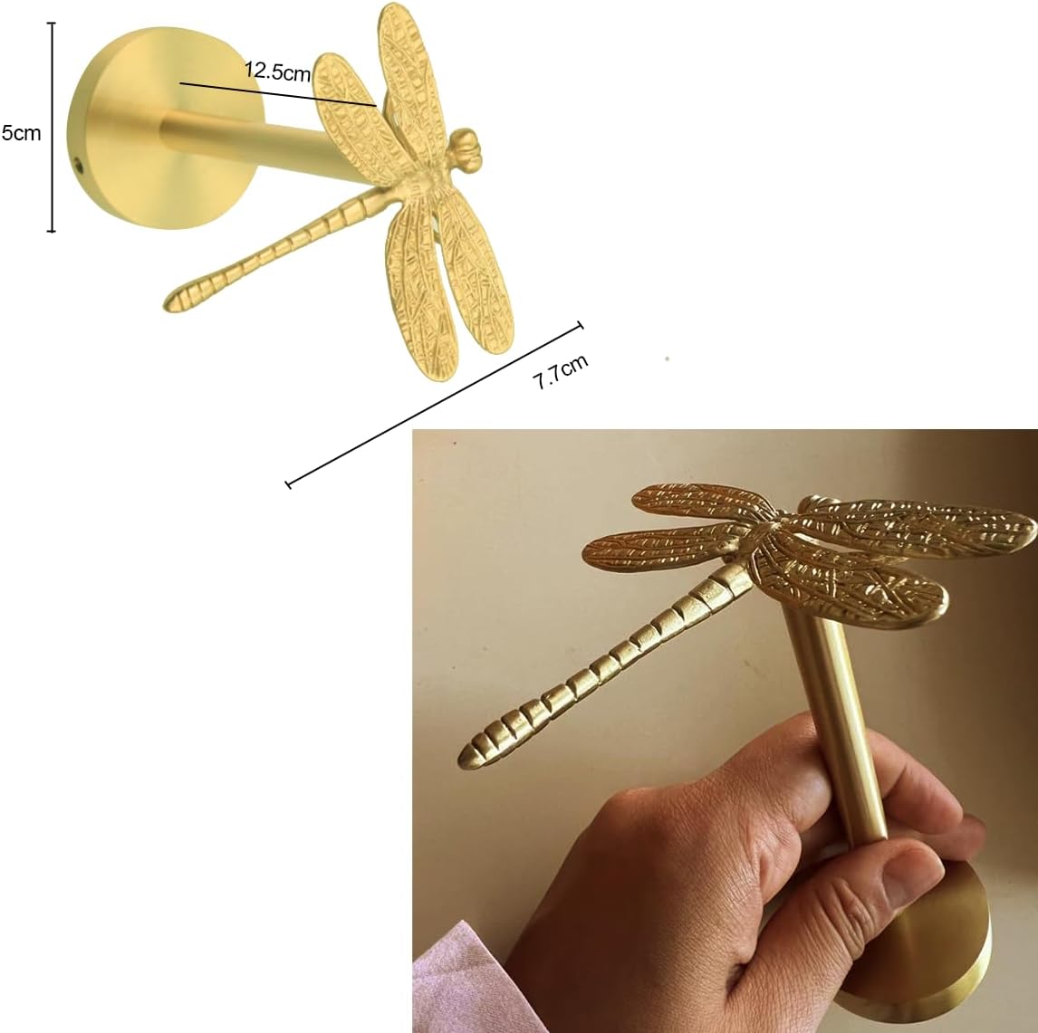 Brass Wall Curtain Tiebacks, Dragonfly Vintage Curtain Holdbacks Wall Mounted,Gold Curtain Tie Back Hook Holder for Drapes