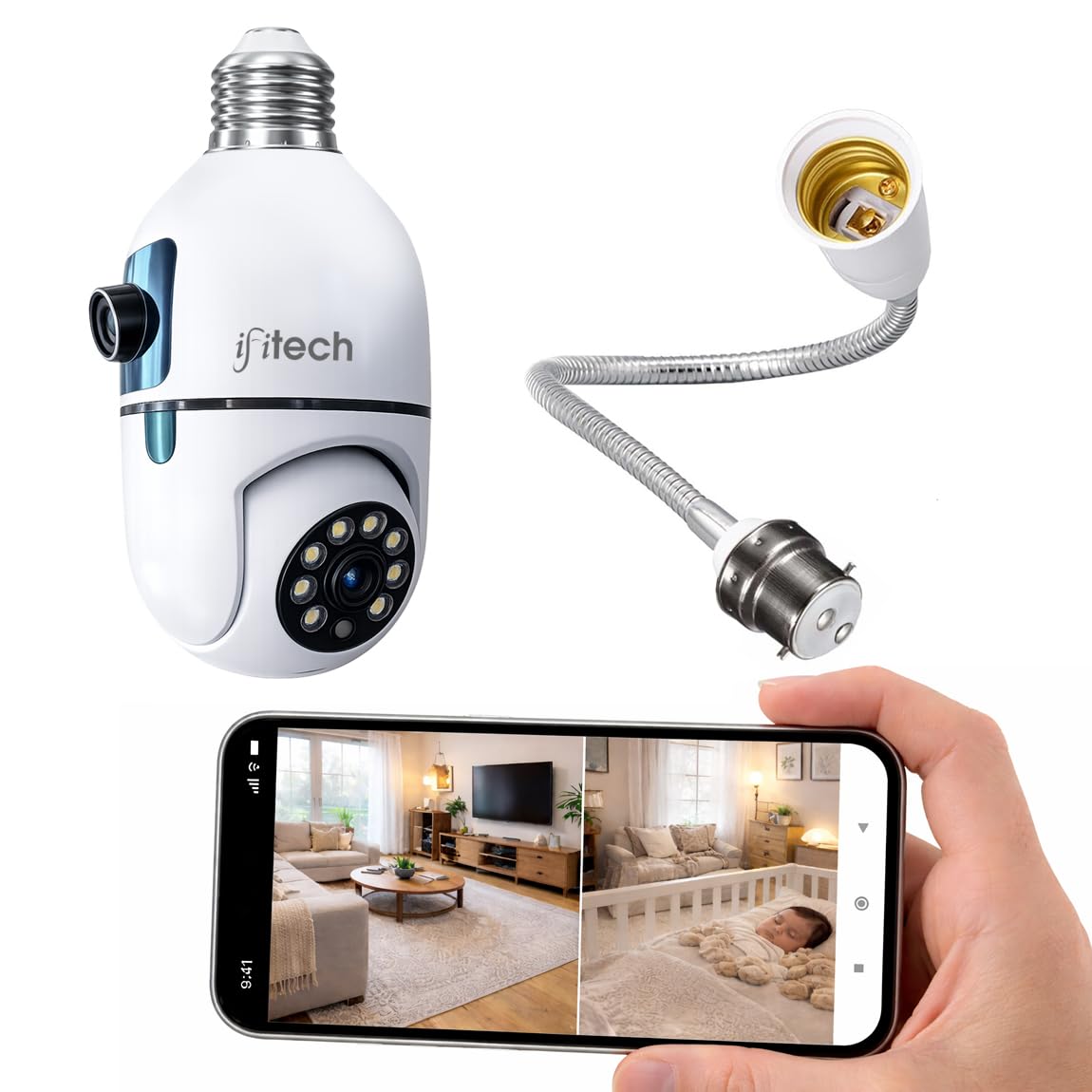 IFITech 4MP Dual Lens Wireless Home Security WiFi Camera with Flexible Gooseneck Extension Holder | 1080p (2MP) Each Lens | 360° Coverage, Colorful Night Vision, Plug & Play, Easy Setup - [2024 Model]-picture-20