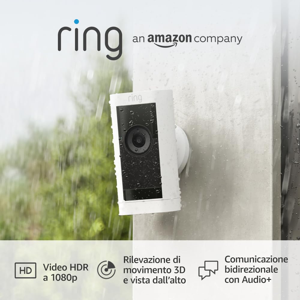 Ring videocamera esterna Pro a batteria (Stick Up Cam Pro) | Telecamera di sorveglianza senza fili, video HDR, vista dall’alto, rilev. movimento 3D, fai-da-te | Ring Home: 30 gg. prova gratuita