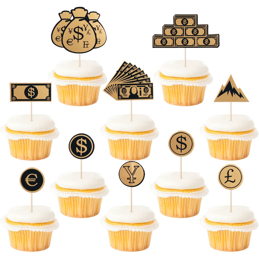 Kaoenla 10-pack Money Dollar Happy Birthday Cake Topper -Rich Man Happy Birthday Cake Toppers,Mother's Day, Father's Day Happy Birthday Cake Toppers