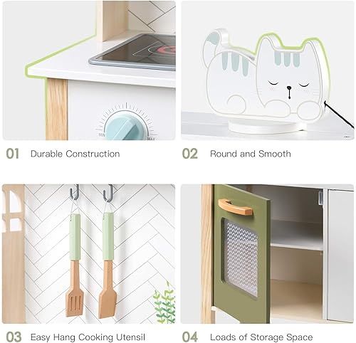 Miniatura 3 de ROBUD Juego de cocina de madera para niños pequeños, juguetes de simulación, regalo de cocina para niñas y niños
