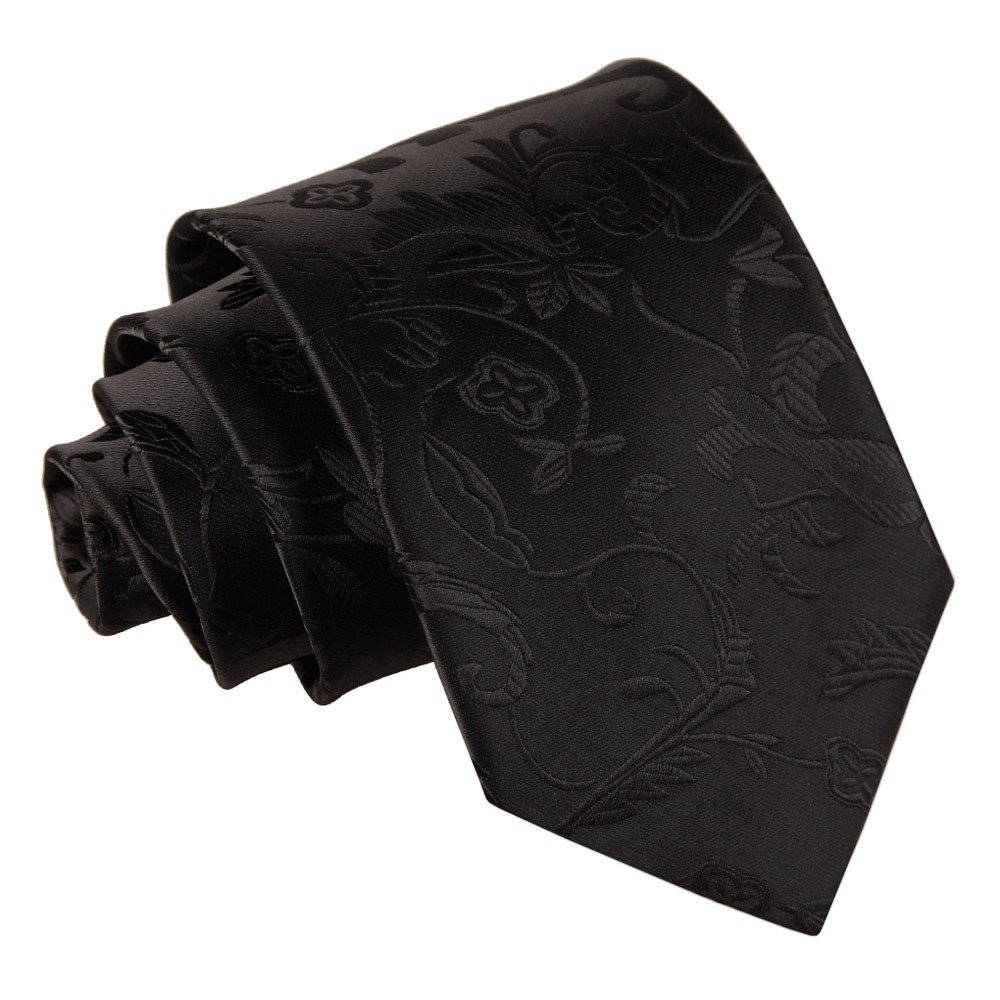 DQT Mens Passion Floral Jacquard Tie - 9cm Classic Width Wedding & Formal Necktie - Black