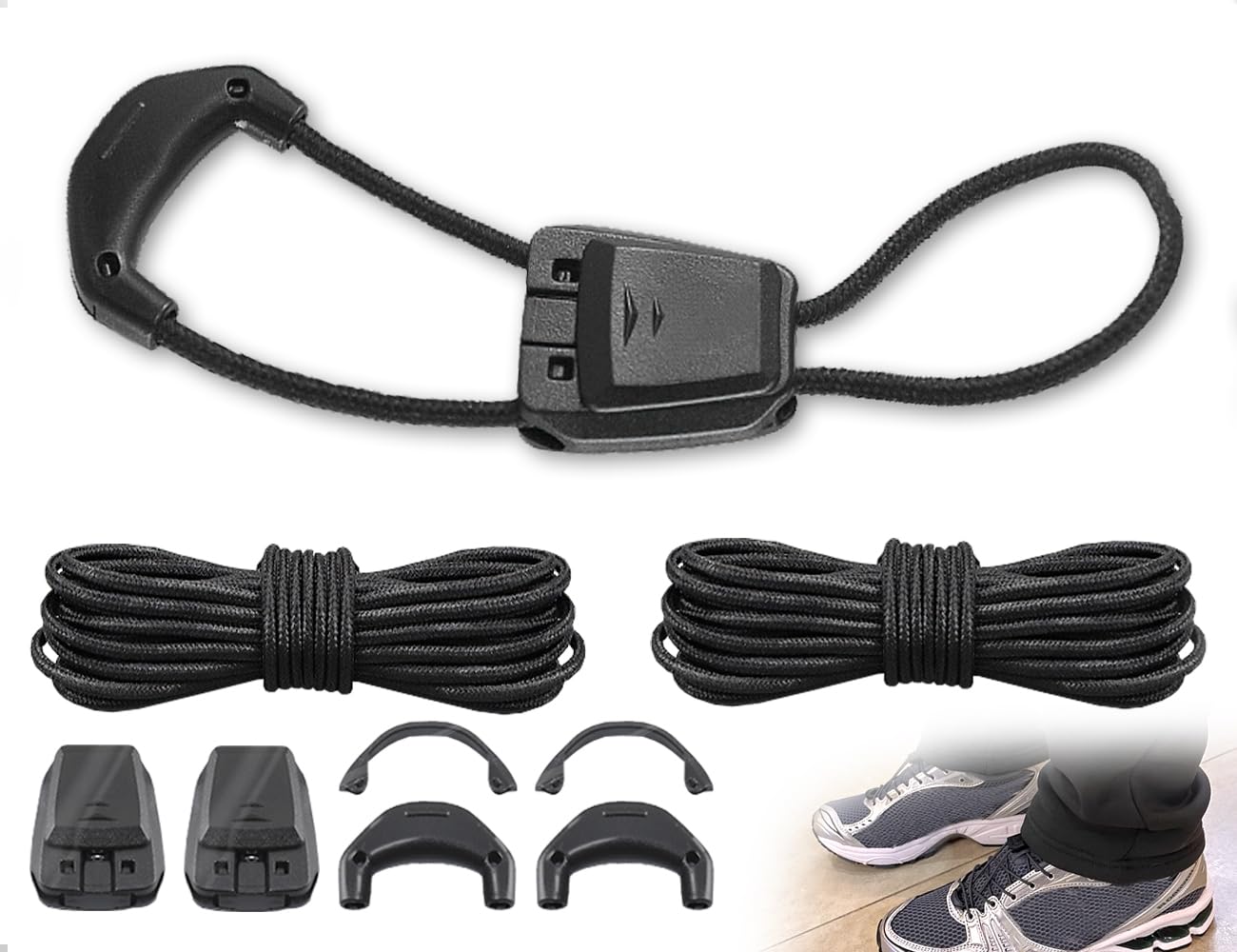Zestaw sznurowadeł bez wiązania, szybkie zapięcie, cienkie paski na buty, kompatybilne z Salomon Shoelaces Laces, dla kobiet, mężczyzn, dzieci (czarne)