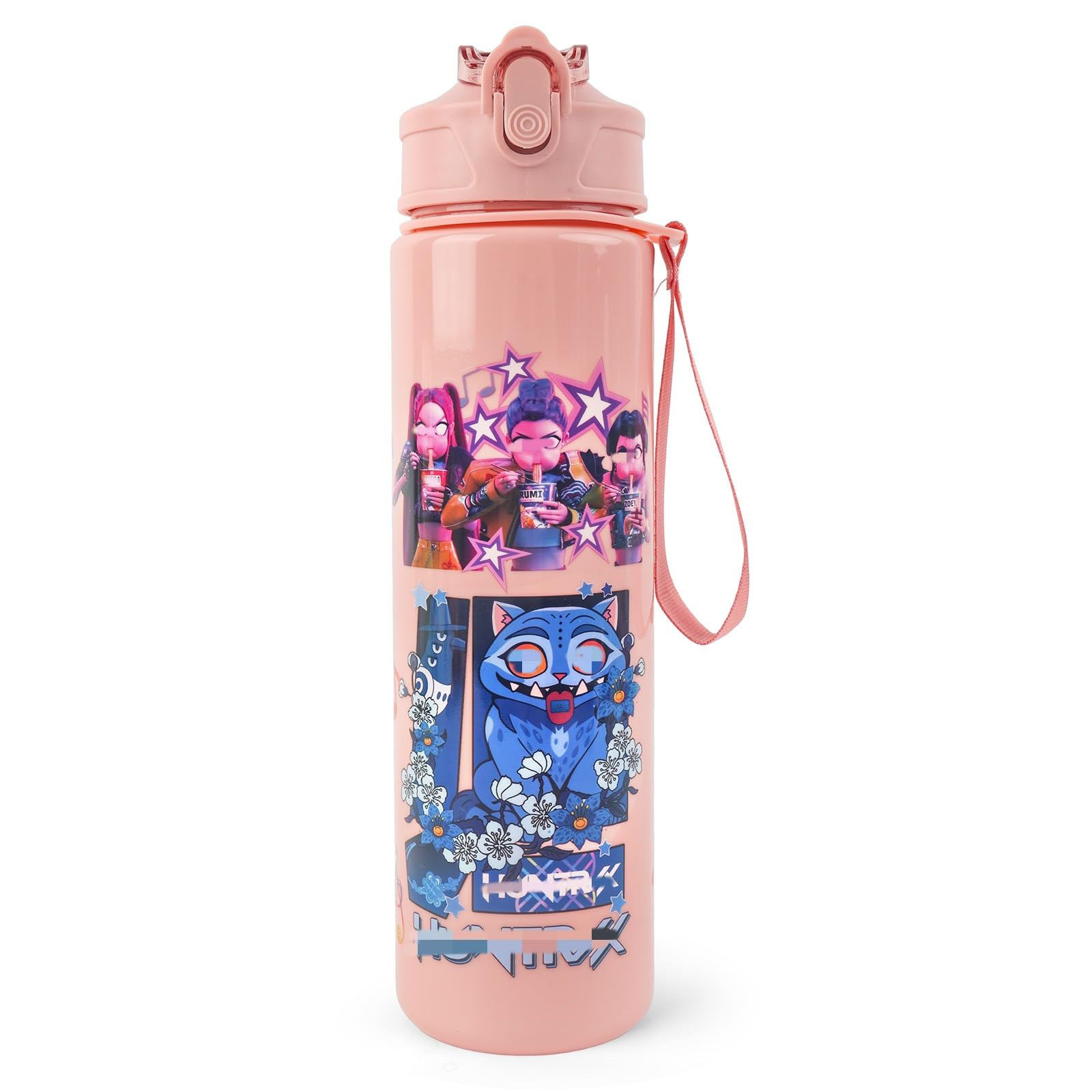 Kpop Cartoon Plastic Water Bottle Reusable Leak Proof, Anime Bpa Free Water Bottle with Lid & Straw for Kids Adult, Stylish Drink Tumbler For School Travel Gym, Pefect Gifts for Fans