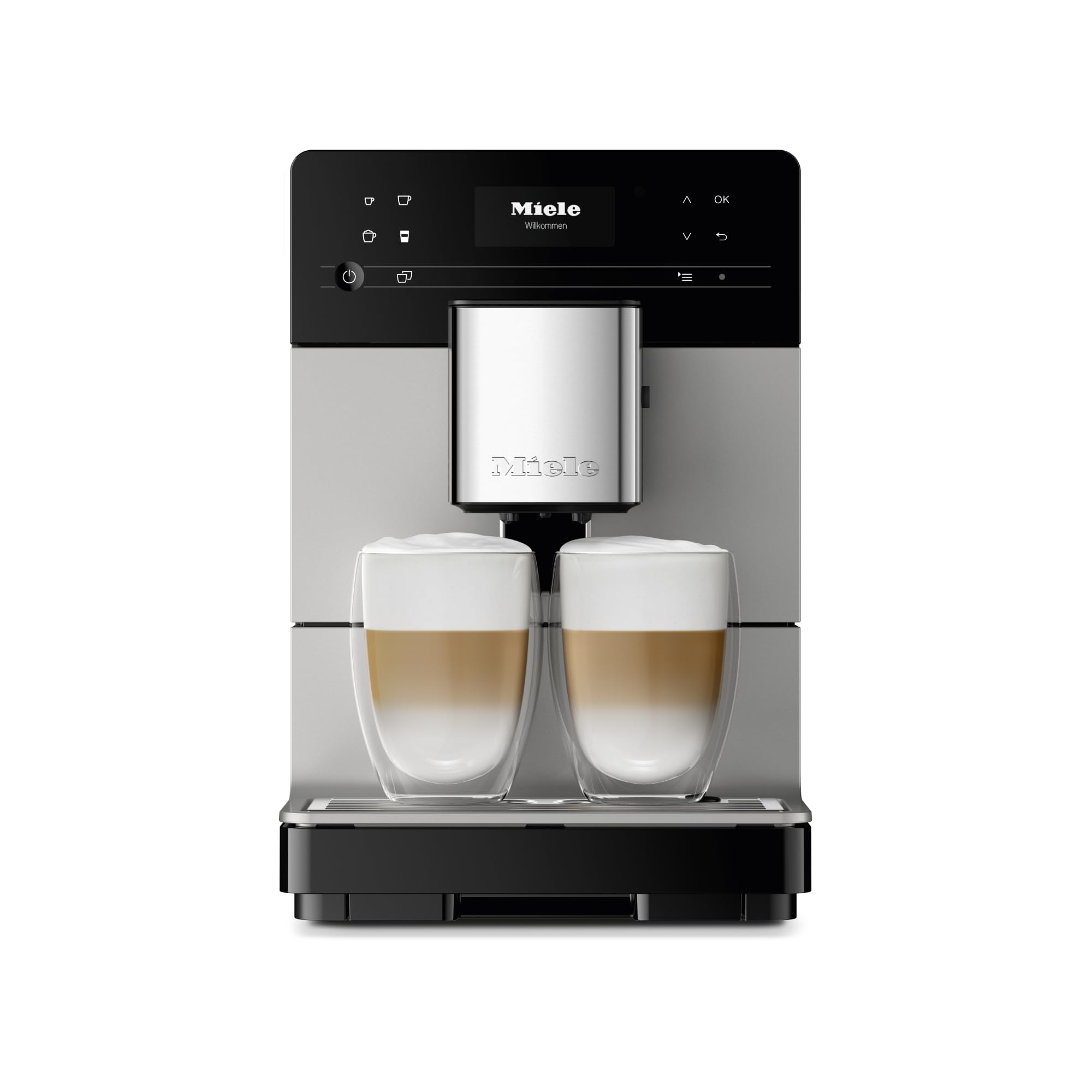 Miele CM 5510 Silence Automatic Coffee Machine - With OneTouch for Two, AromaticSystem, Individual Profile Settings, and Cleaning Programs, in AluSilver Metallic Finish CM 5510 Silence AluSilver Metallic Finish