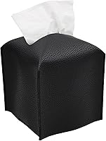 LIVELAB Black PU Leather Square Tissue Box Cover Holder 5x5x5" - Modern Decorative Dispenser for Bathroom, Vanity, Desk, Car, Nightstand