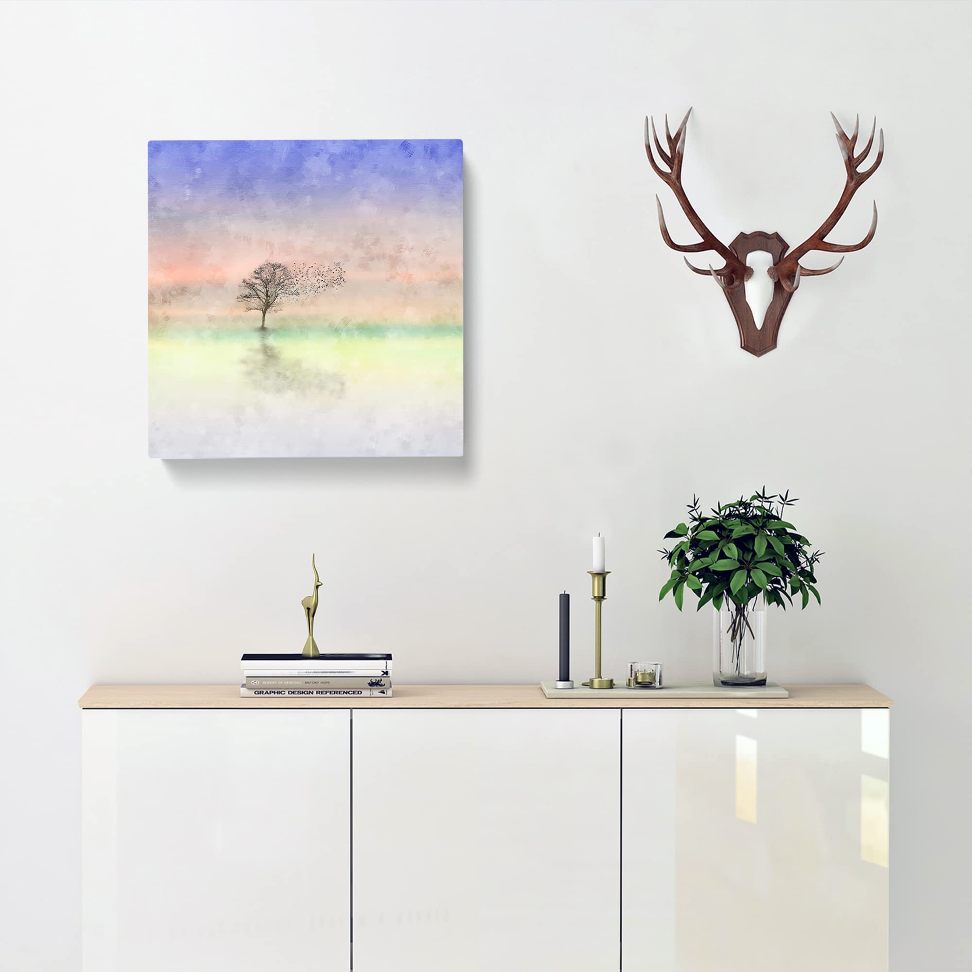 Flock of Birds Leaving the Tree Canvas Print, Mixed, 35L x 35W cm - Image 3