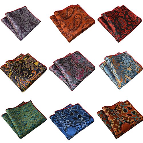 WeiShang Mens Printing patterns Pocket Square Handkerchief Wedding Party(pack of 9) (A04)
