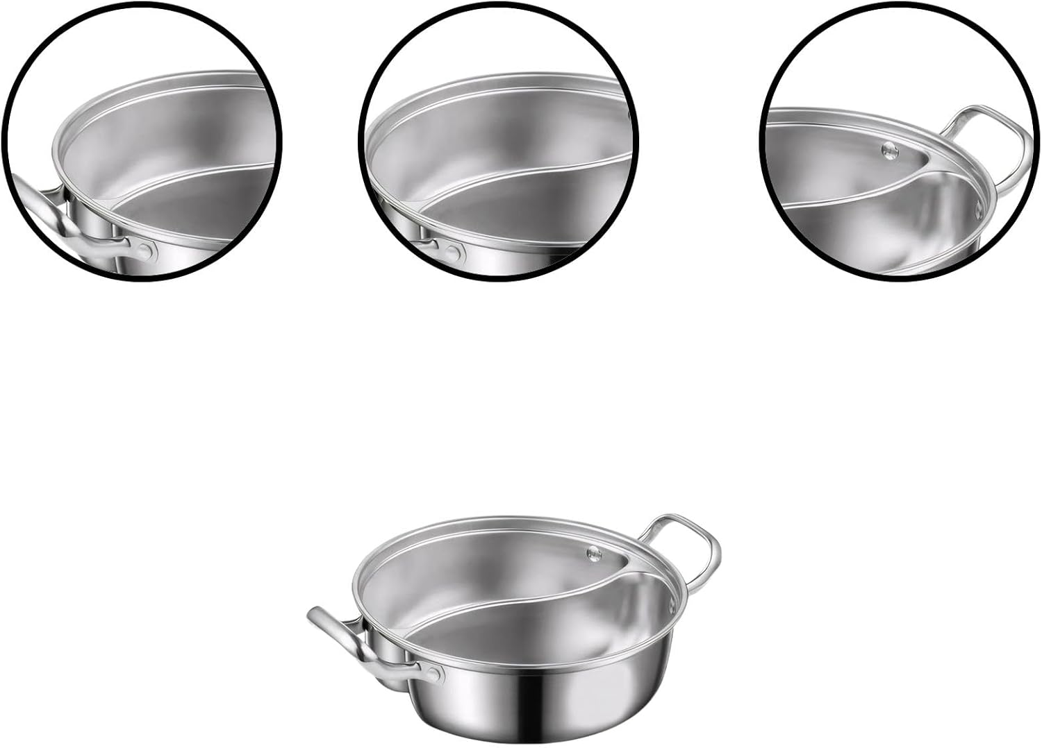 Stainless Steel Double Compartment Hot Pot for Induction Electric Gas Stoves Flavor Cooking