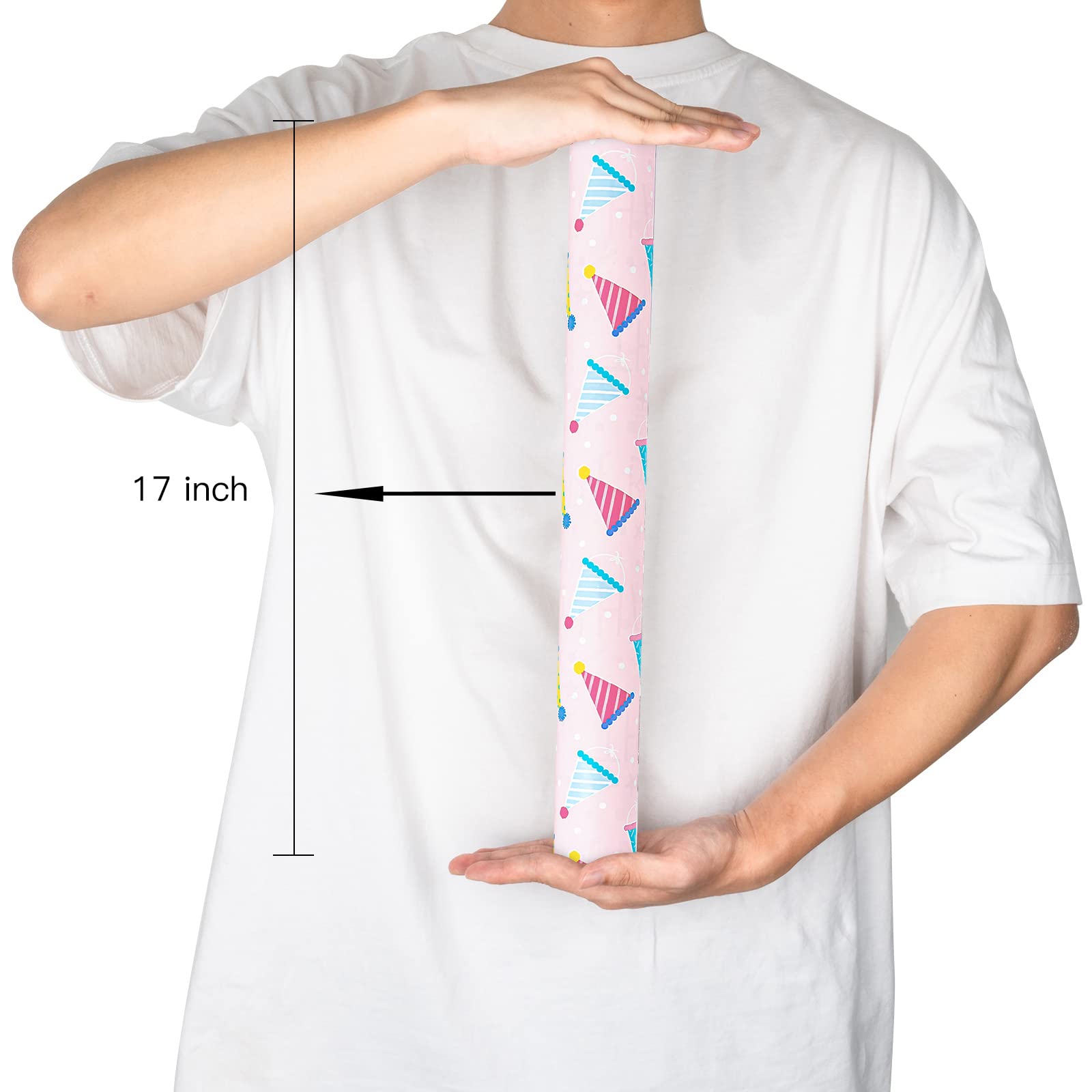 MAYPLUSS Rolka papieru do pakowania prezentów urodzinowych - 43 cm x 80 cm - dwustronny luksusowy różowy dziewczęcy kapelusz na przyjęcie urodzinowe, szczęśliwy napis opakowanie na prezent dla