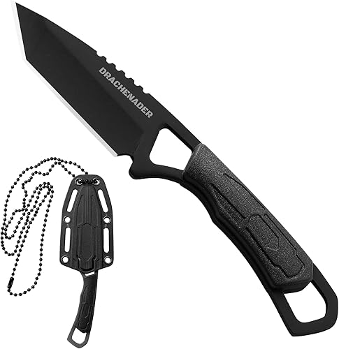 Vista 28 de Fulltang - Cuchillo de cuello pequeño, pequeño cuchillo de cuello Tanto con funda y collar, mini cuchillo para exteriores, negro A-Negro