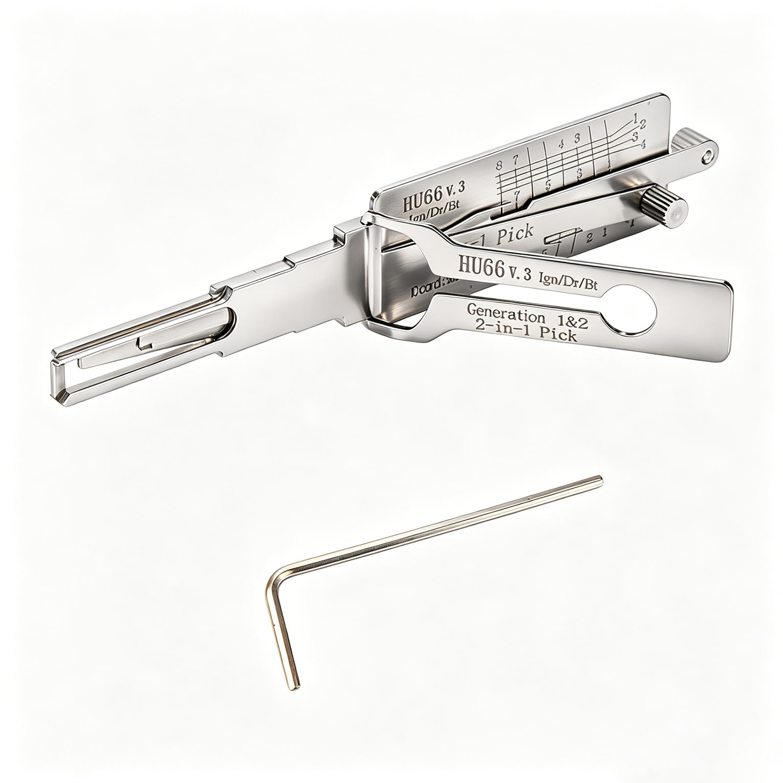 HU66 2-in-1 Lock Pick – Lishi Decoder aus Edelstahl für Auto-Schließzylinder, Lockpicking Set mit Drehwerkzeug, 11,3×2,2 cm, für Schlüsseldienst & Notöffnung