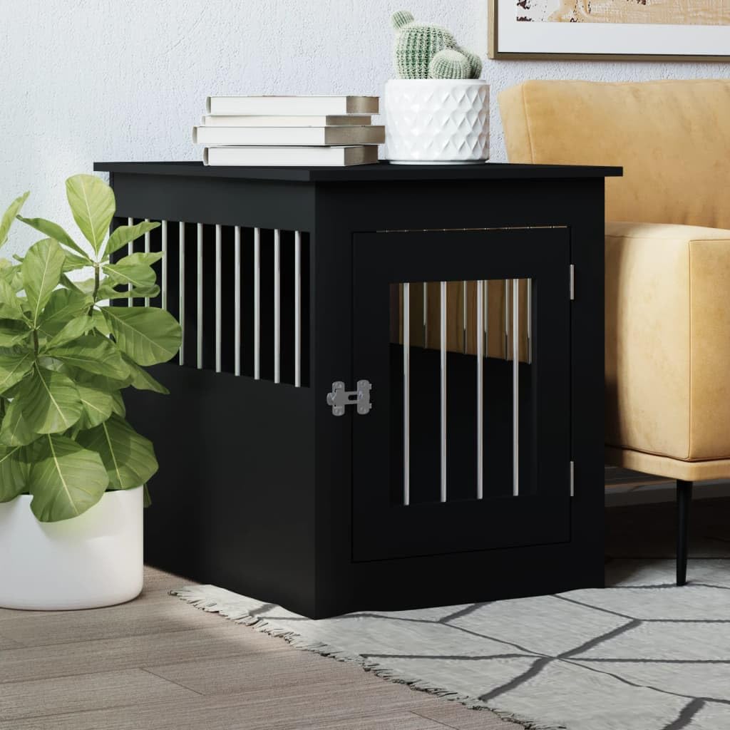 Gecheer Dog Crate Furniture Side Table End Table Pet Cage for Small and Medium Dogs With Lockable Door Black 55x75x65 cm Engineered Wood