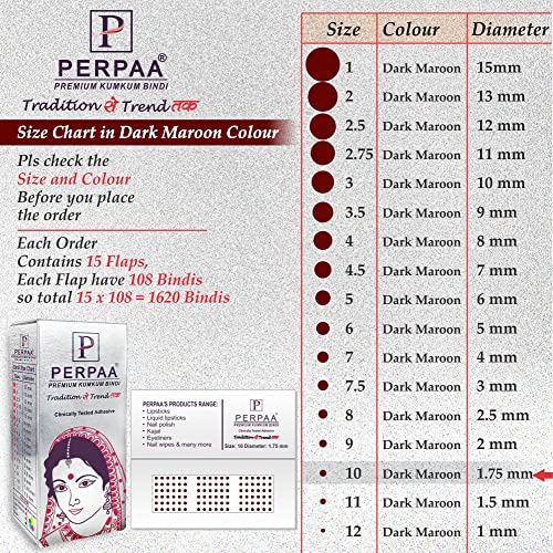 Image of PERPAA Kumkum Dark Maroon Round Bindi Book for Ladies Forehead Pack of 2-15 Flaps Each Box (Stick On) (10, Diameter 1.75mm)