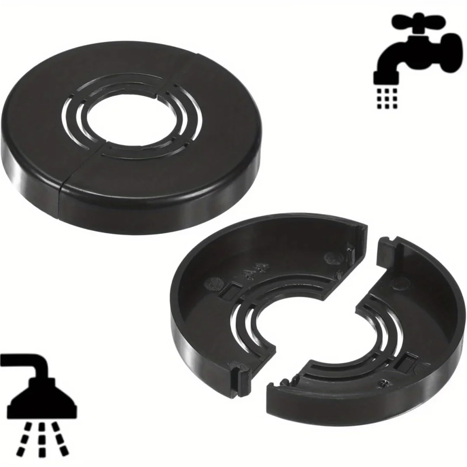 Dasjkdi Black 8Pcs Wall Separation Pipe Flange Trimmable Thick Plastic Cutting Plate Cover For Wall Holes(Black)