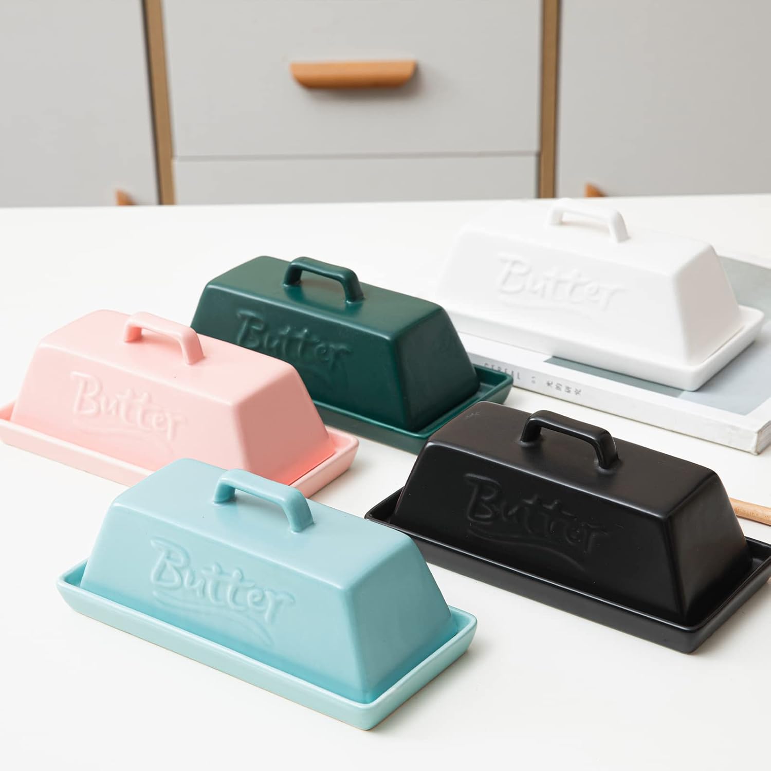 Buy Porcelain Butter Dish with Lid, Candiicap Classic Matte Butter