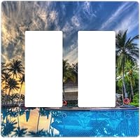 Vista 140 de Turquesa Aqua Teal Flower Floral Girasol Daisy Dahlia 2 Gang interruptor de interruptor de luz Cubierta de pared Placa de pared Mariposa Mujer Niña