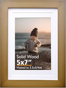 KINLINK 5x7 Picture Frame Brown, Solid Wood Frame 5x7 with Acrylic Plexiglass for Pictures 4x6 With Mat,Tabletop and Wall Display, 5 x 7 Picture Frame Set of 1