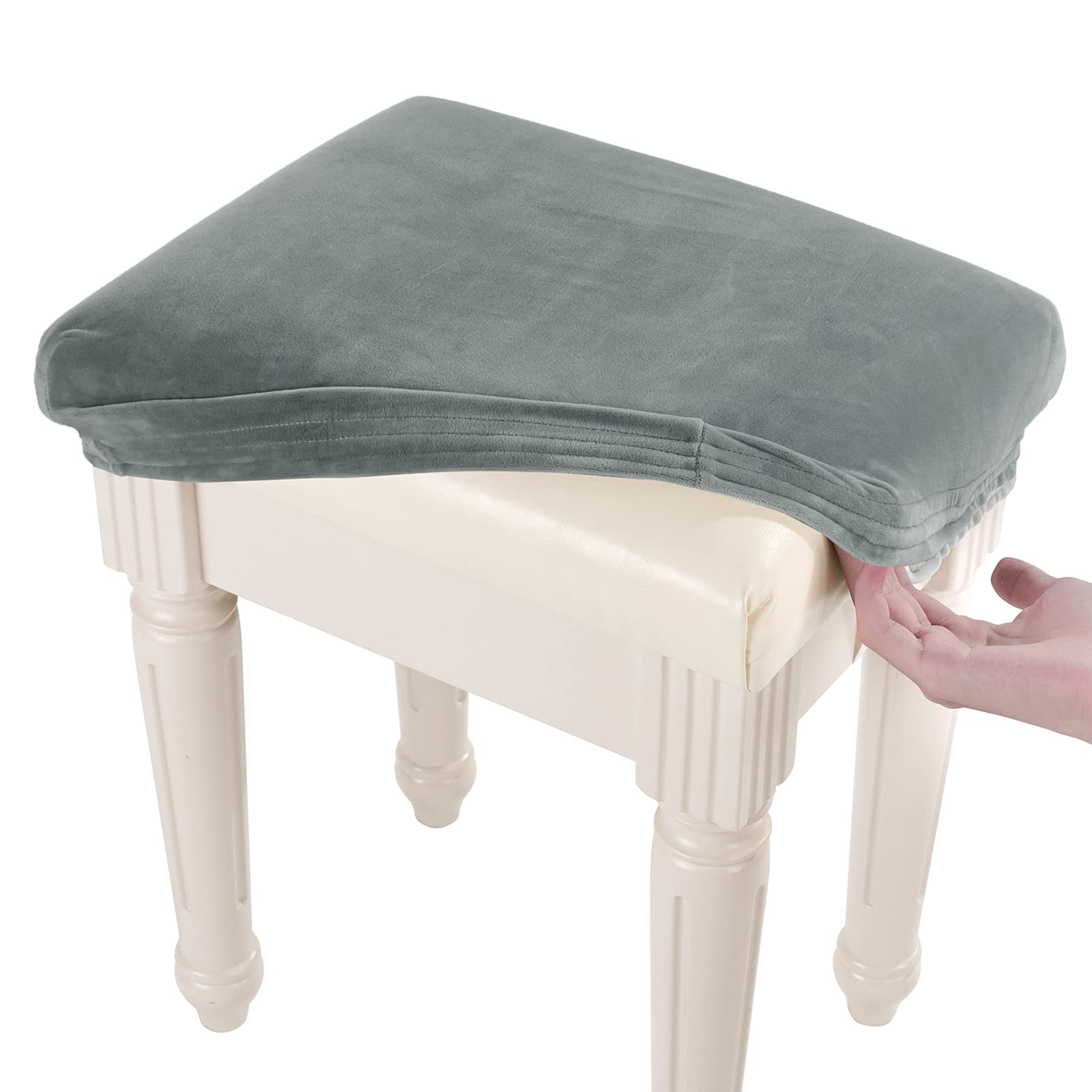 SINOSSO Soft Velvet Vanity Bench Cover, (15"- 19.5") L x (11.8"- 15.7") W Stretch Washable Rectangle Saddle Bar Stool Slipcover, (XS, Dark Grey)