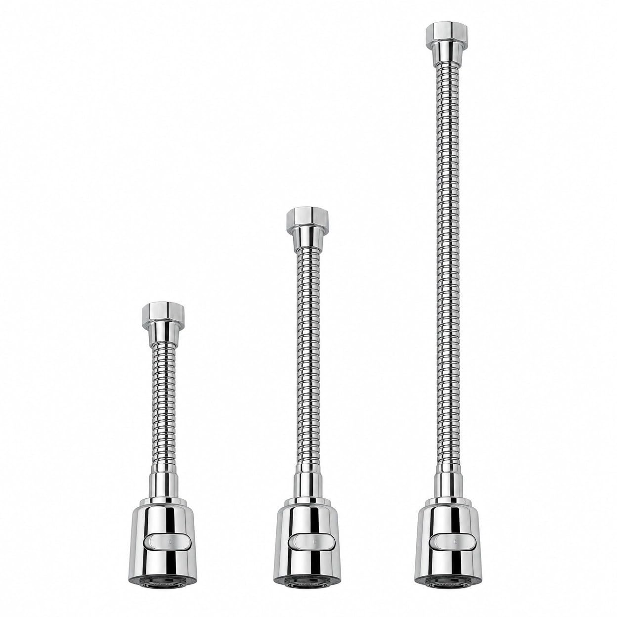 Pack 3 Extensor Grifo Ducha Flexible Manguera Universal 85cm Acero INOX Cromado Cocina Baño Lavabo Lava Pelo Mascotas Limpieza Instalación Fácil