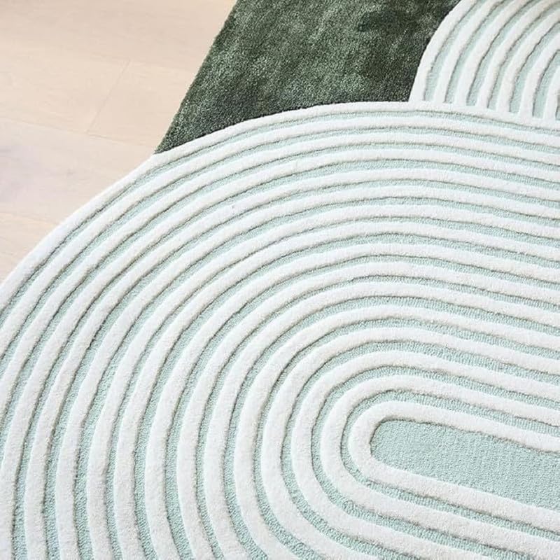 Image of Hand-Tufted Woolen Large Carpets for Living Room 12x15 feet Green Irregular Shape Modern Anti-Skid Area Rug High Pile Thick Carpet & Rugs for Hall & Bedroom