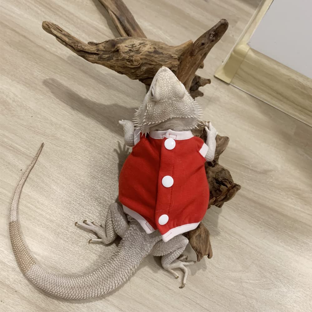 WATFOONWATFOON Bearded Dragon Clothes Costume Adjustable Reptile Hoodies Apparel Handmade Vest Sleeveless Warm Jacket for Skin Protection Photo Party Lizard Small Animal Gecko Chameleon (XL, Red-White)