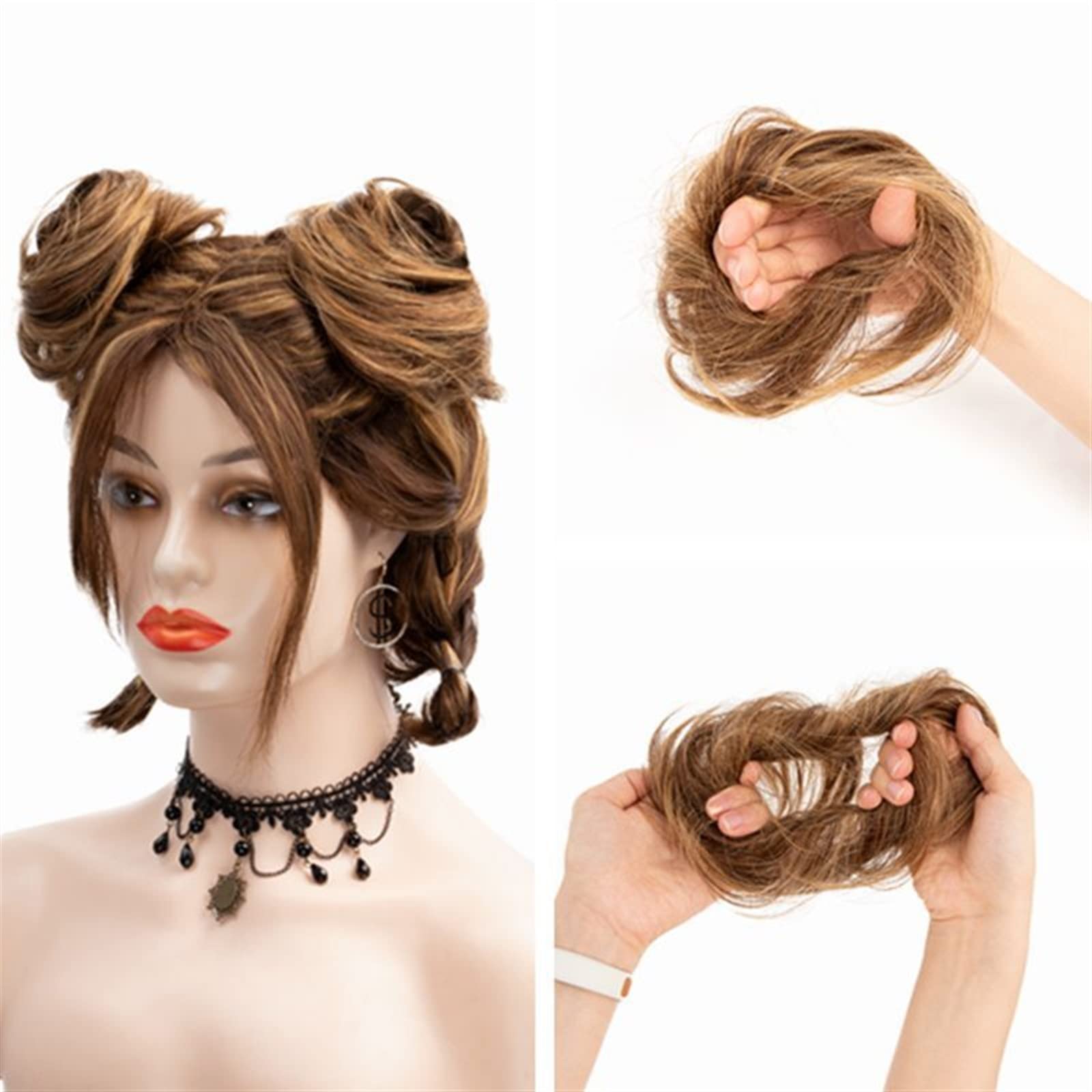 Messy Bun Haarteile 1/2PCS Band Pferdeschwanz Scrunchy Haarteil for Frauen Echthaar Dutt Chignon Unordentliche Dutt Haarteile Donut Chignon mit elastischem Gummi Brötchen Haarteil (Size : 2 Piece, C
