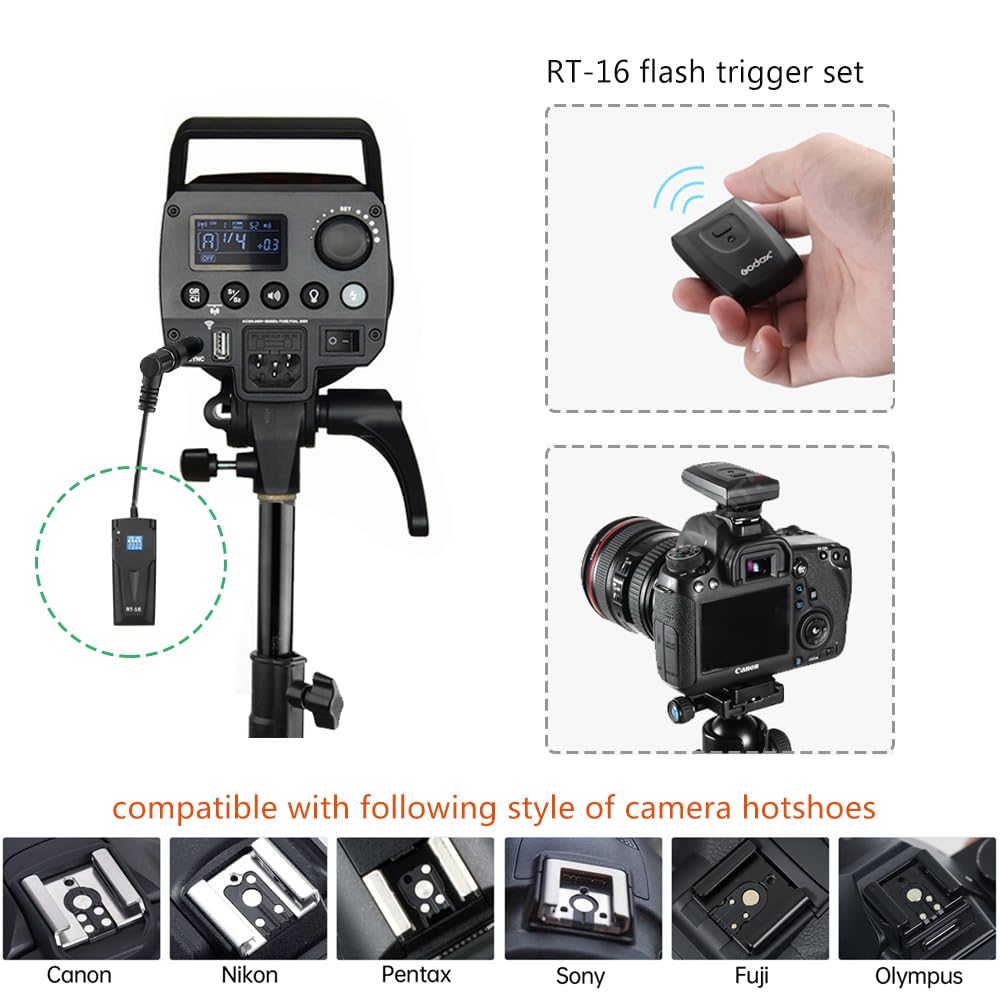 Godox MS300 Kit de lumière stroboscopique de Studio pour la Photographie, 2Pack 300W Stroboscope Photo avec Monture Bowens, Déclencheur de Flash, boîte à lumière, trépied, Sac de Rangement, Parapluie