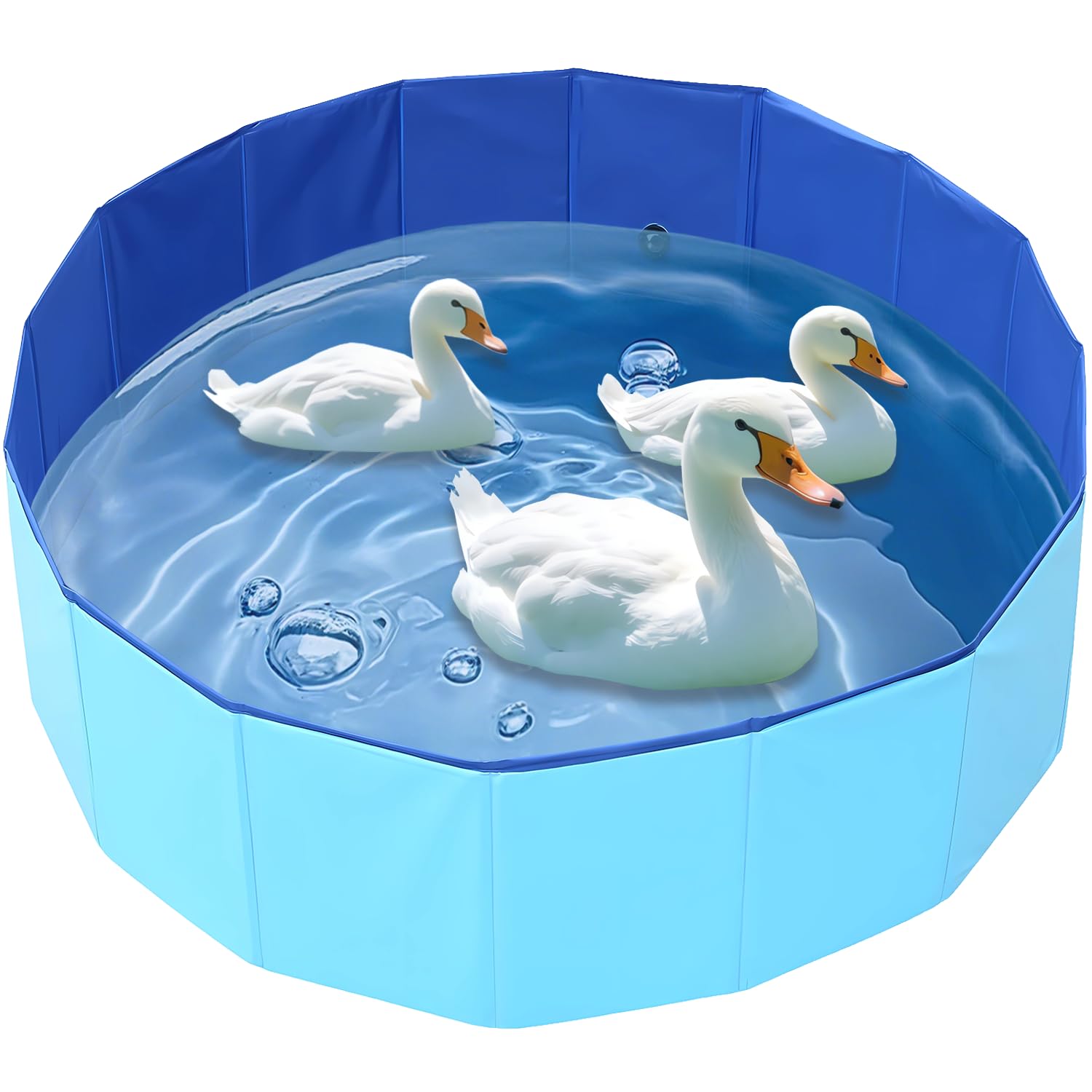 Upgraded Large Foldable Duck Pool with Drain Plug, 39 x 12 Inch Extra Tough PVC Pet Swimming Pool for Real Ducks, Dogs, Cats, Kids, Blue Hard Plastic Portable Foldable Pond for Indoor Outdoor Use