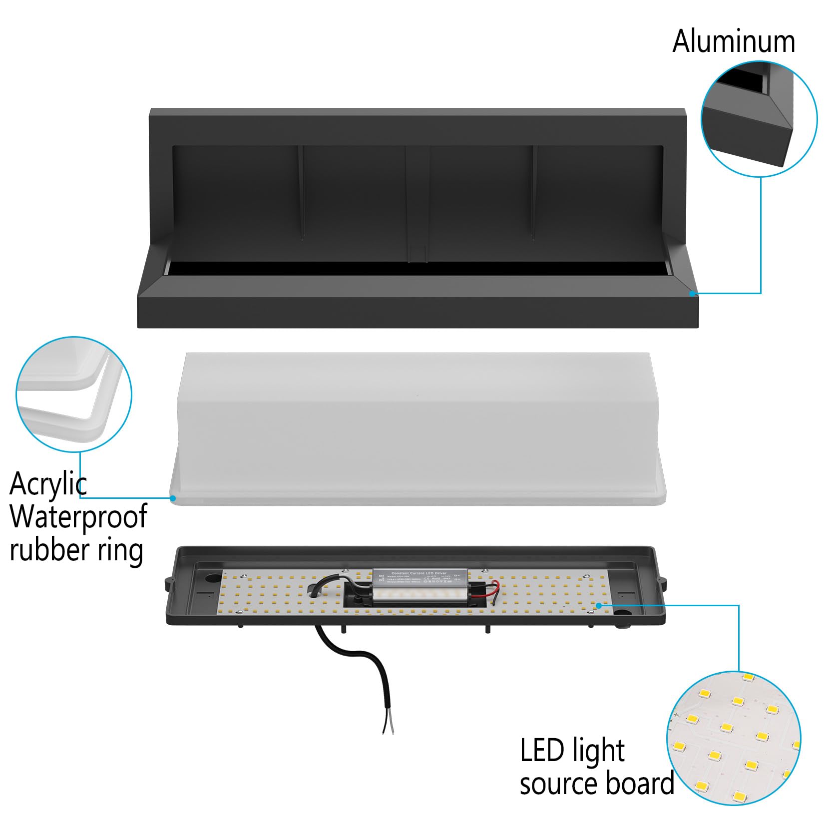 36W LED Luce da parete per esterni, 3000K, 3500lm, IP65 Lampada da parete impermeabile, Applique moderna per interni ed esterni, balcone, patio e così via.antracite | IP65 impermeabile, 3500 lm, lampada da parete in alluminio per interni ed esterni, terra