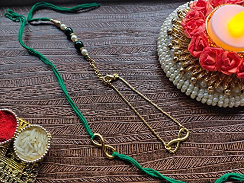 Image of Mahi Bhaiya Bhabhi Rakhi Set with Crystals and Meenakari Work Bracelet Style Lumba - Rakhi for Brother and Bhabhi(PARCOL1105339PR)