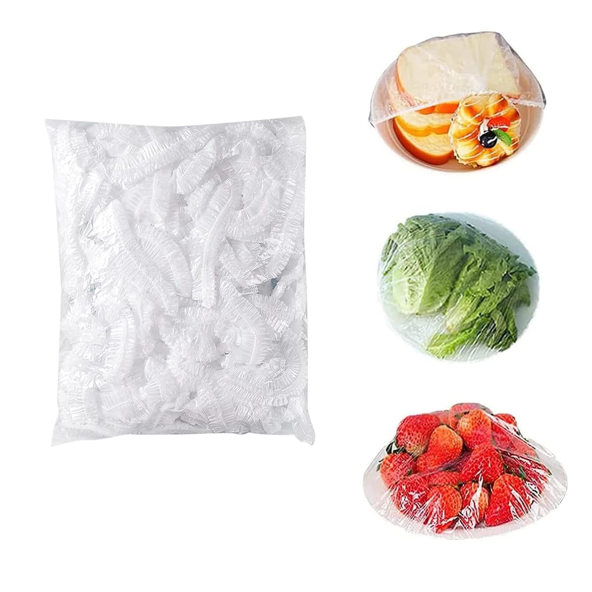 Shrinkable Fresh Keeping Bags - 100pcs Reusable Elastic Cling Film - Shrinkable Food Covers, Fresh Keeping Bags, Elasticated Covers for Fruit, Vegetables & Meat