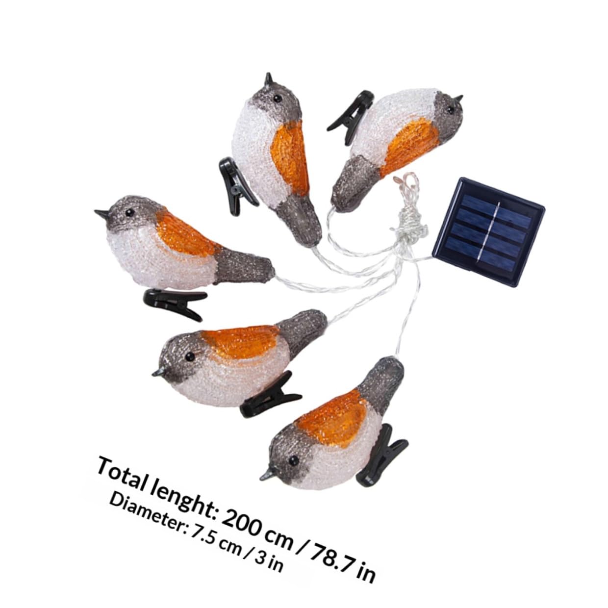 HOMSFOU Guirlande Lumineuse Solaire LED à Oiseaux Rouge-gorge, Étanche Ip65 Éclairage, Décoration pour Balcon et Jardin, Matériau Acrylique et Plastique