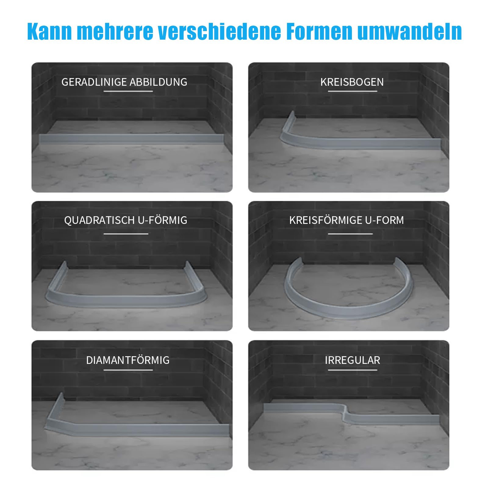 Junta de sellado de ducha impermeable, junta adhesiva de silicona gris para separación en húmedo y seco, junta de cocina y baño, 100 x 3 x 5 cm, junta de ducha para prevención de fugas