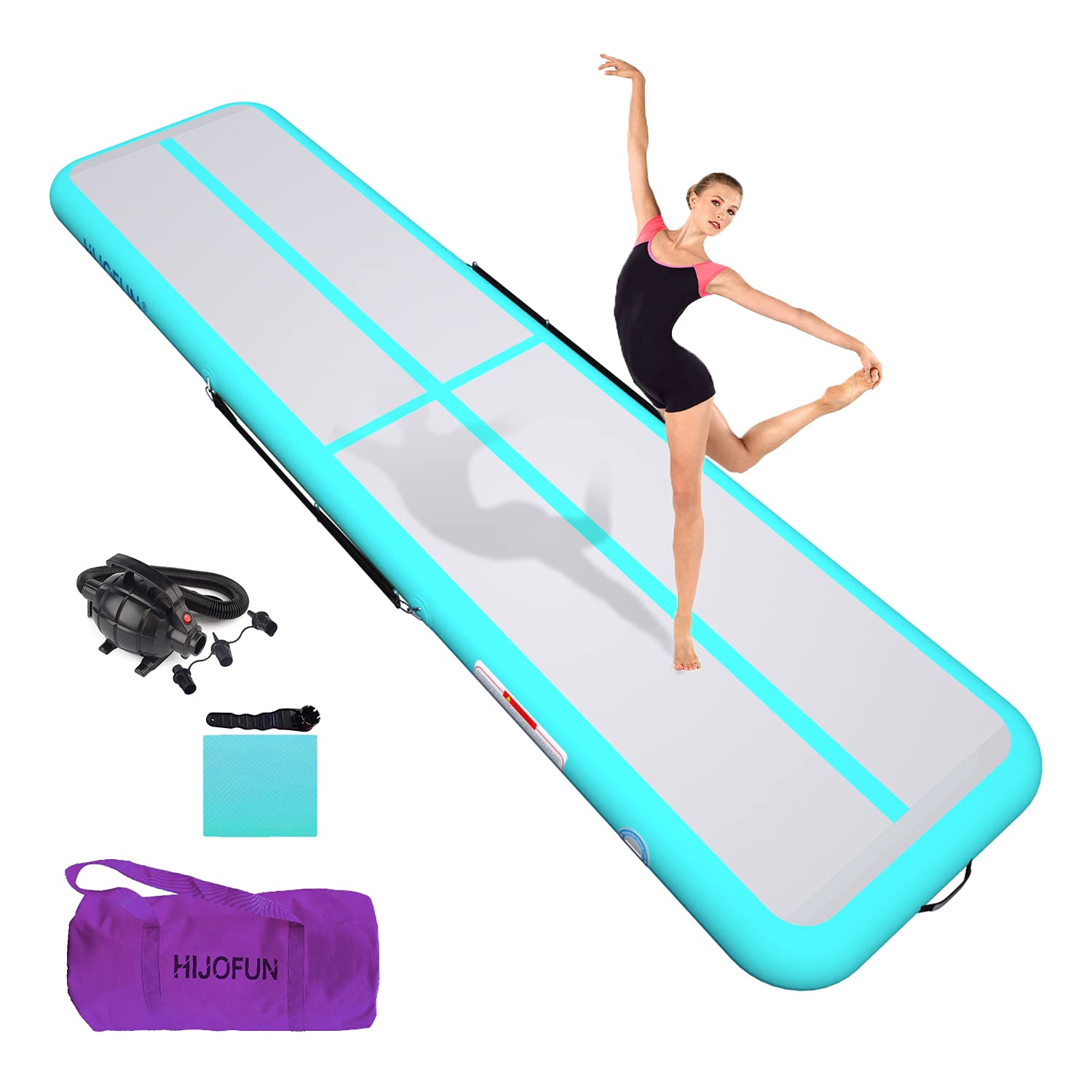 Air Floor Mat 3M 4M 5M 6M Tapis de Gymnastique Gonflable avec Pompe Pratique et 10/20cm d'épaisseur Pistes d'acrobatie Piste Gonflable Air Mat pour Gymnaste Tumbling Yoga Taekwondo